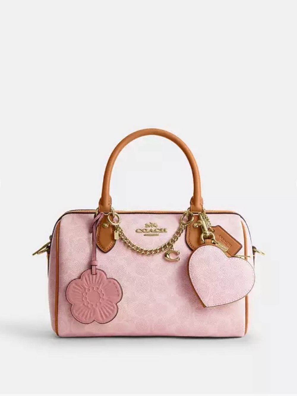 NWT Coach Heart Zip Bag Charm In Signature Powder Pink Canvas